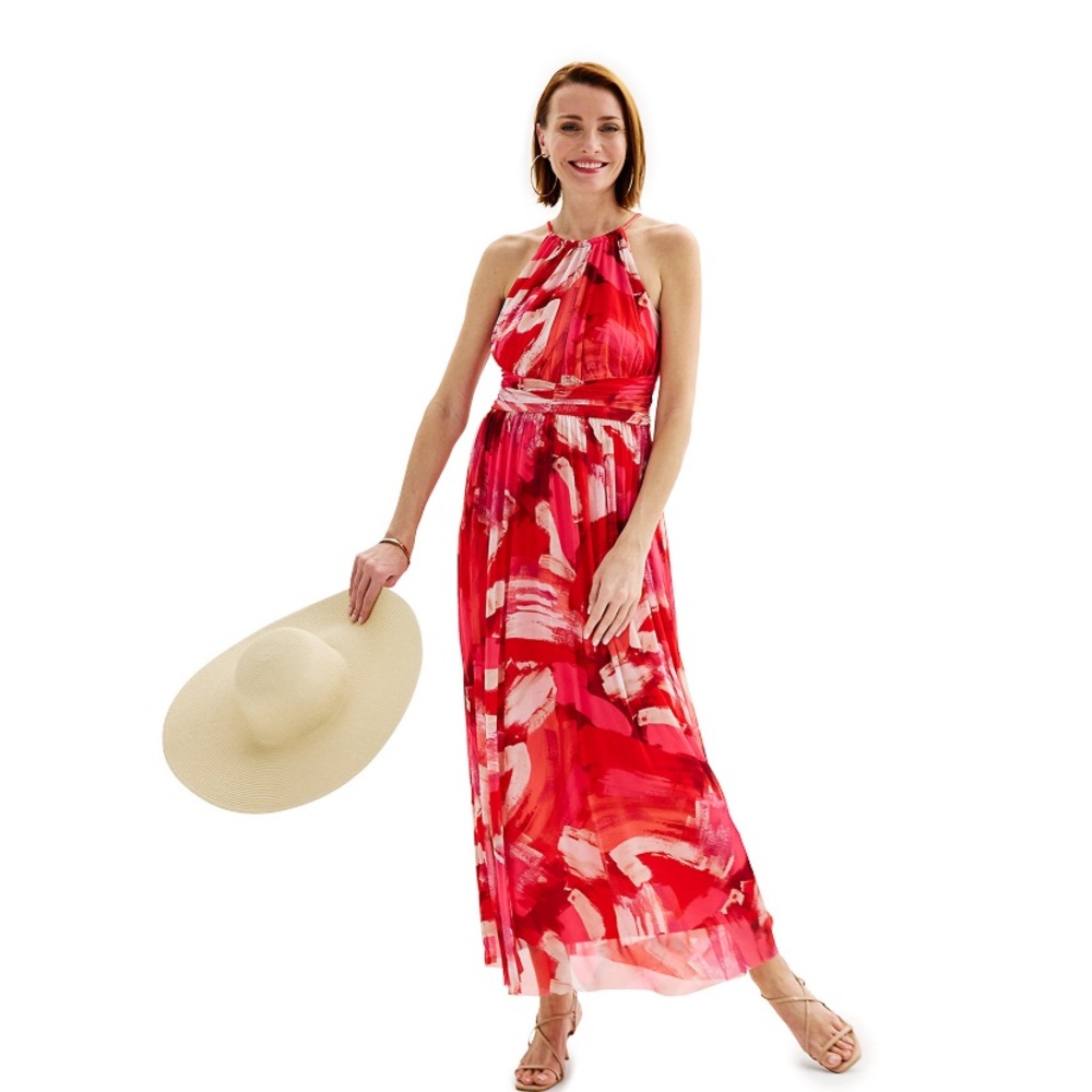 London‎ Times women dress Red Halter floral -zise 12